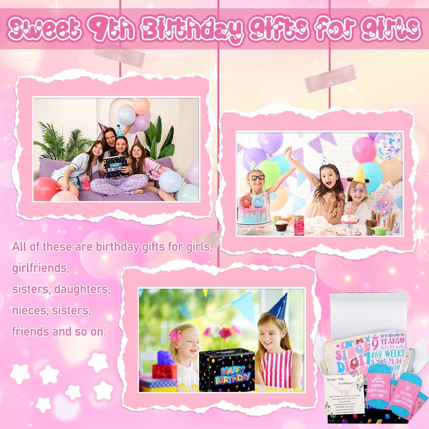 Skylety 9 Year Old Girl Gifts Ideas Gifts for 9 Year Old Beautiful Teen Girls Birthday Decorations Set of 9 Popular Present Basket Box for Her