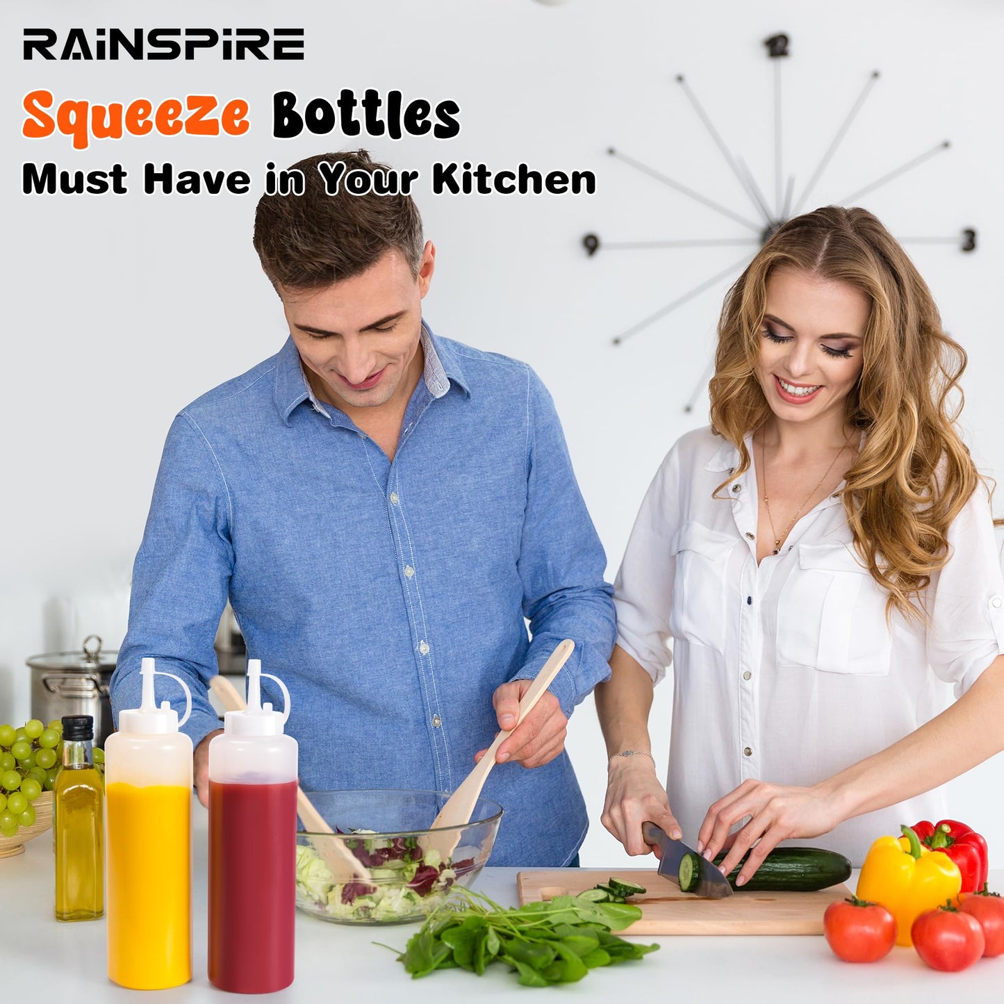 Rainspire 2-Pack 16oz Upgraded Thickened Durable Leak-Proof Condiment Squeeze Bottles for Sauces/Oil/Arts and Crafts, Dishwasher Safe, White