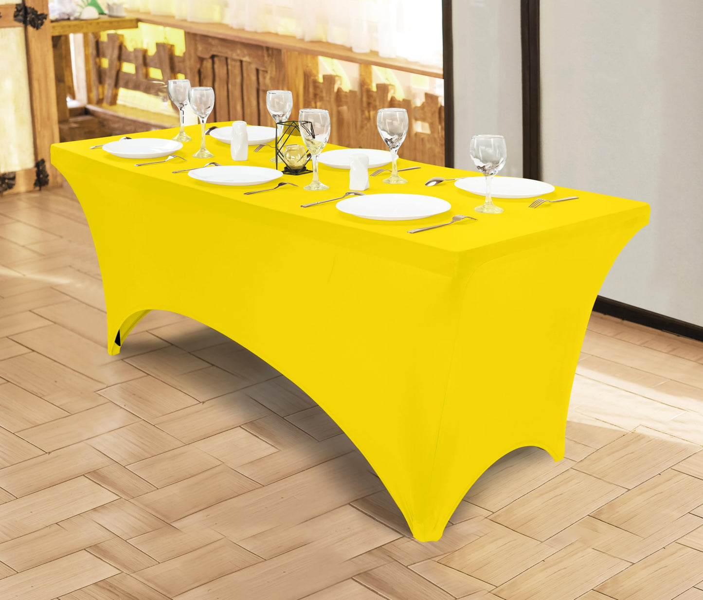 Utopia Kitchen Spandex Tablecloth 10 Pack [6FT, Yellow] Tight, Fitted, Washable and Wrinkle Resistant Stretch Table Cloth Rectangle Cover for Trade Show, Weddings & Parties [72Lx30Wx30H Inch]