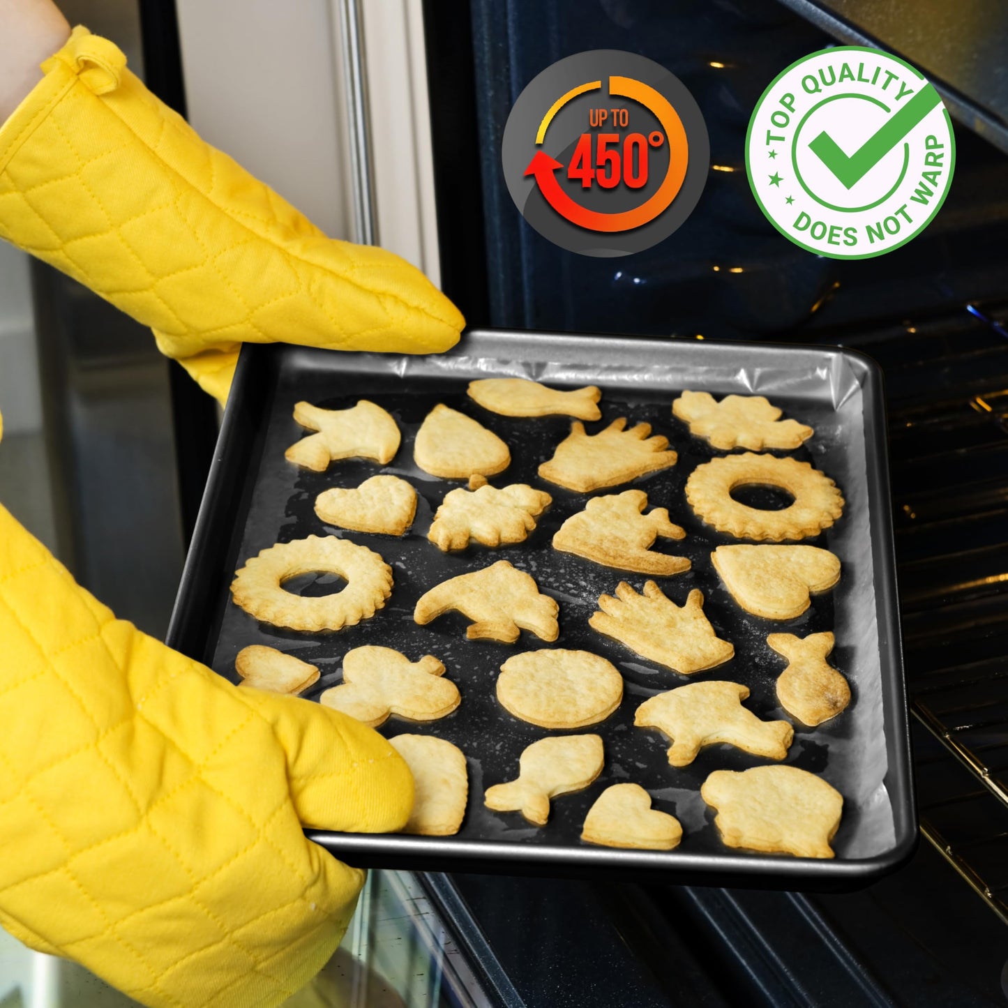 NutriChef 2-Piece XL Mega Cookie Sheet Baking Pans Set - 22" x 16" Extra Large Nonstick Carbon Steel Oven Baking Tray Pans, Stackable Bakeware, Black - NCLGBP16