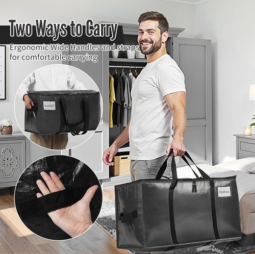 BAGAIL Heavy Duty Moving Bags - Extra Large Storage Totes with Strong Handles | 8 Pack in Black