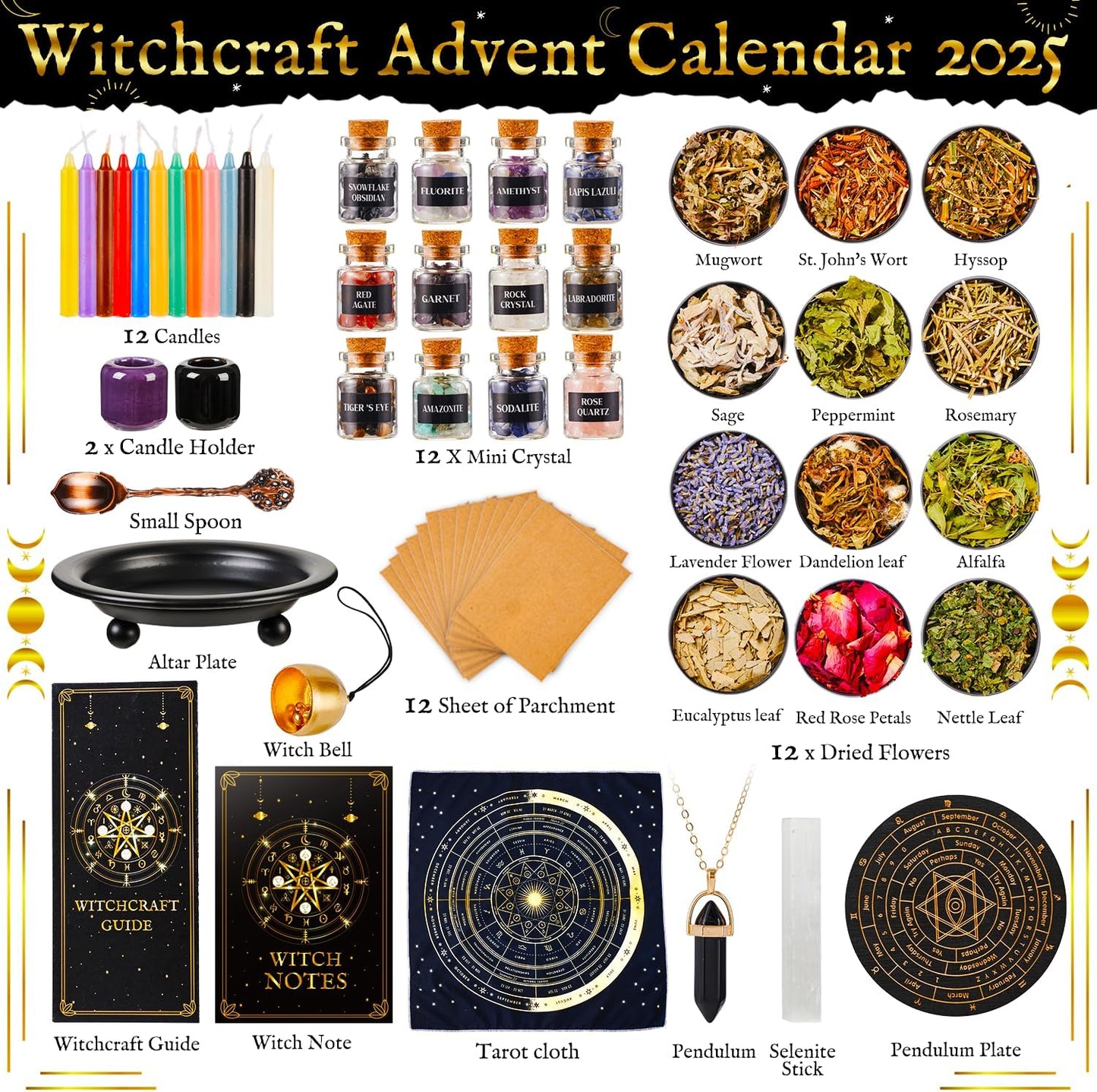 Skiennix Magical Witchcraft Advent Calendar - Healing Crystals, Herbs & Candles | Perfect Gift for Women & Teens