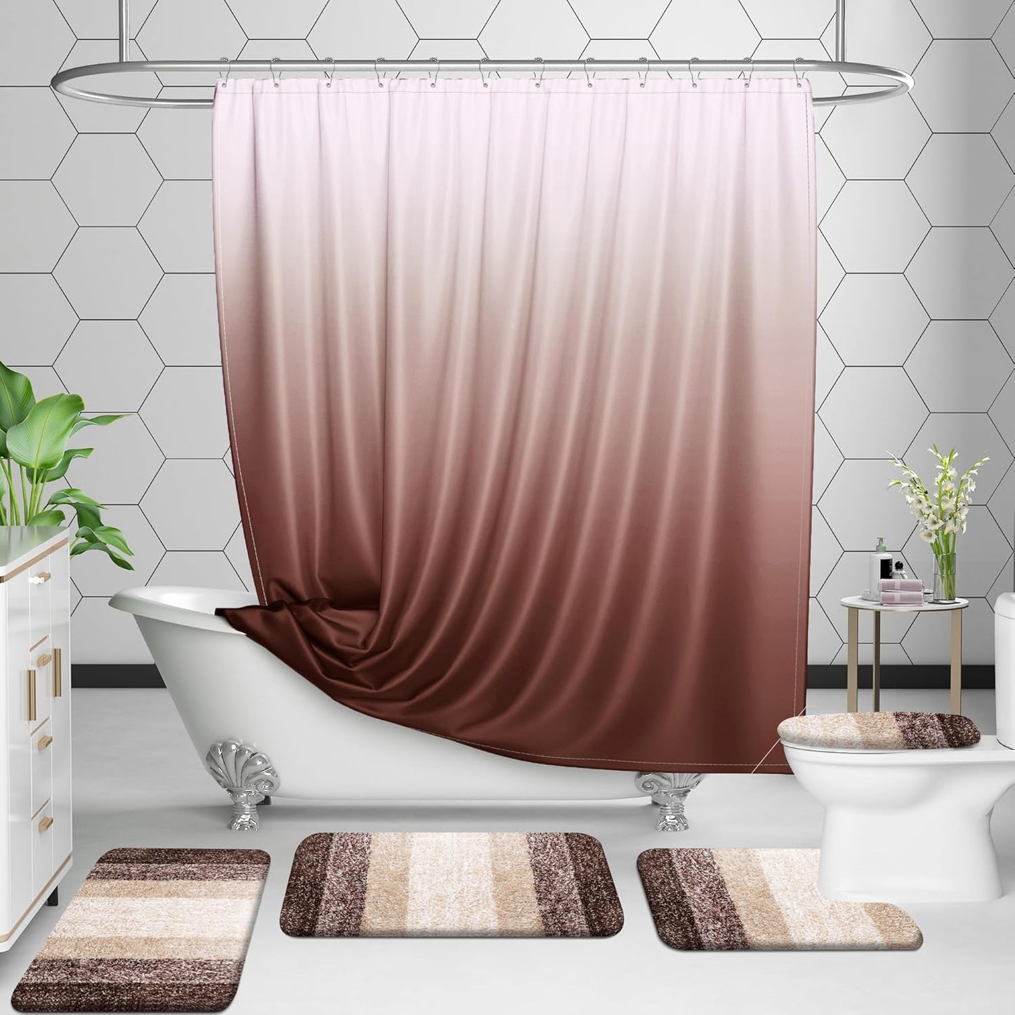 OLANLY Bathroom Rug Set - Soft Absorbent Microfiber Non-Slip Mats | 2-Piece Plush Shaggy Set (Brown)