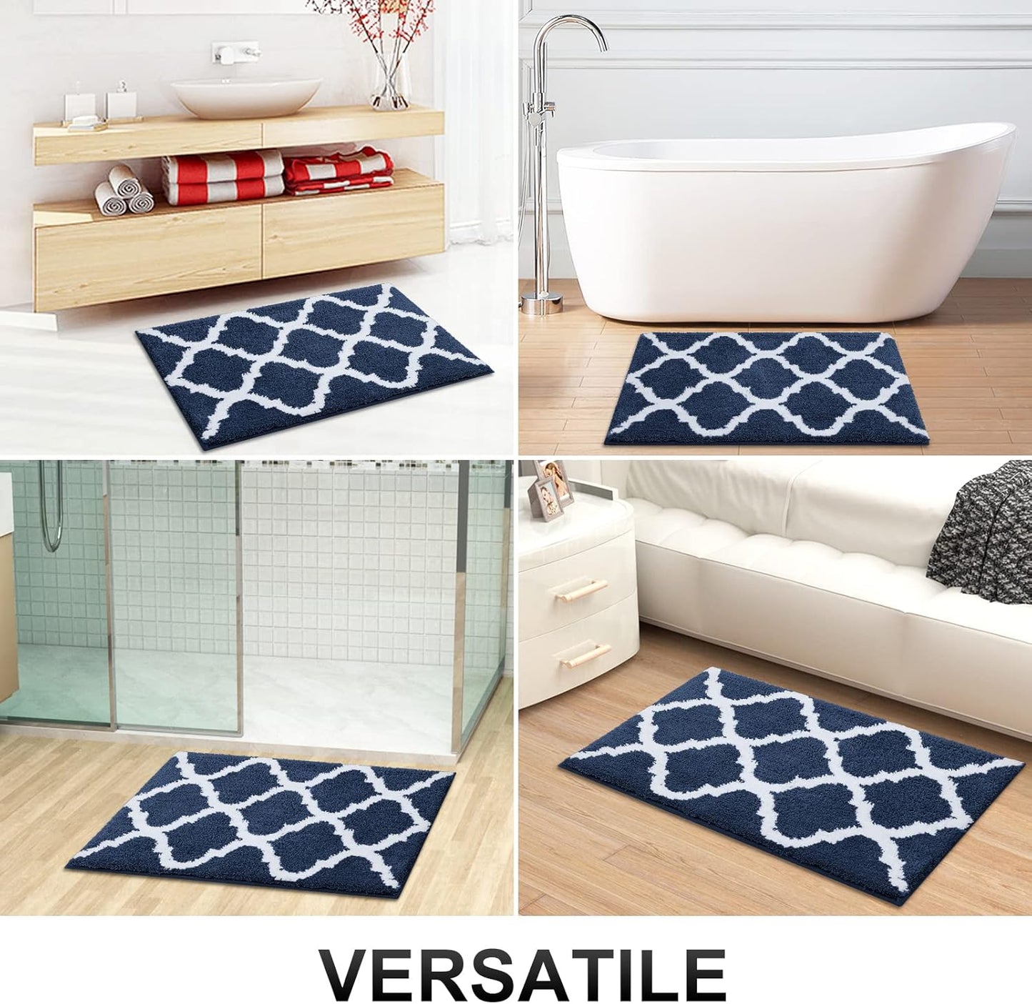 OLANLY Bathroom Rugs - Soft, Absorbent Microfiber Non-Slip Mats | 30x20 Navy Shower Carpet