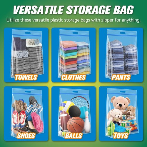 HIBAG Jumbo Storage Bags - 25 Gallon Resealable Clear Bags with Handle | Extra Large Heavy Duty, Pack of 3