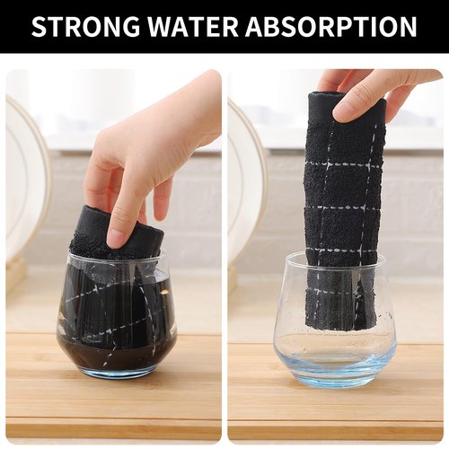 Homaxy 100% Cotton Terry Kitchen Dish Cloths, Ultra Soft and Absorbent Dish Towels for Kitchen, Suitable for Drying and Washing Dishes, 18 Pack, 12 x 12 Inches, Black
