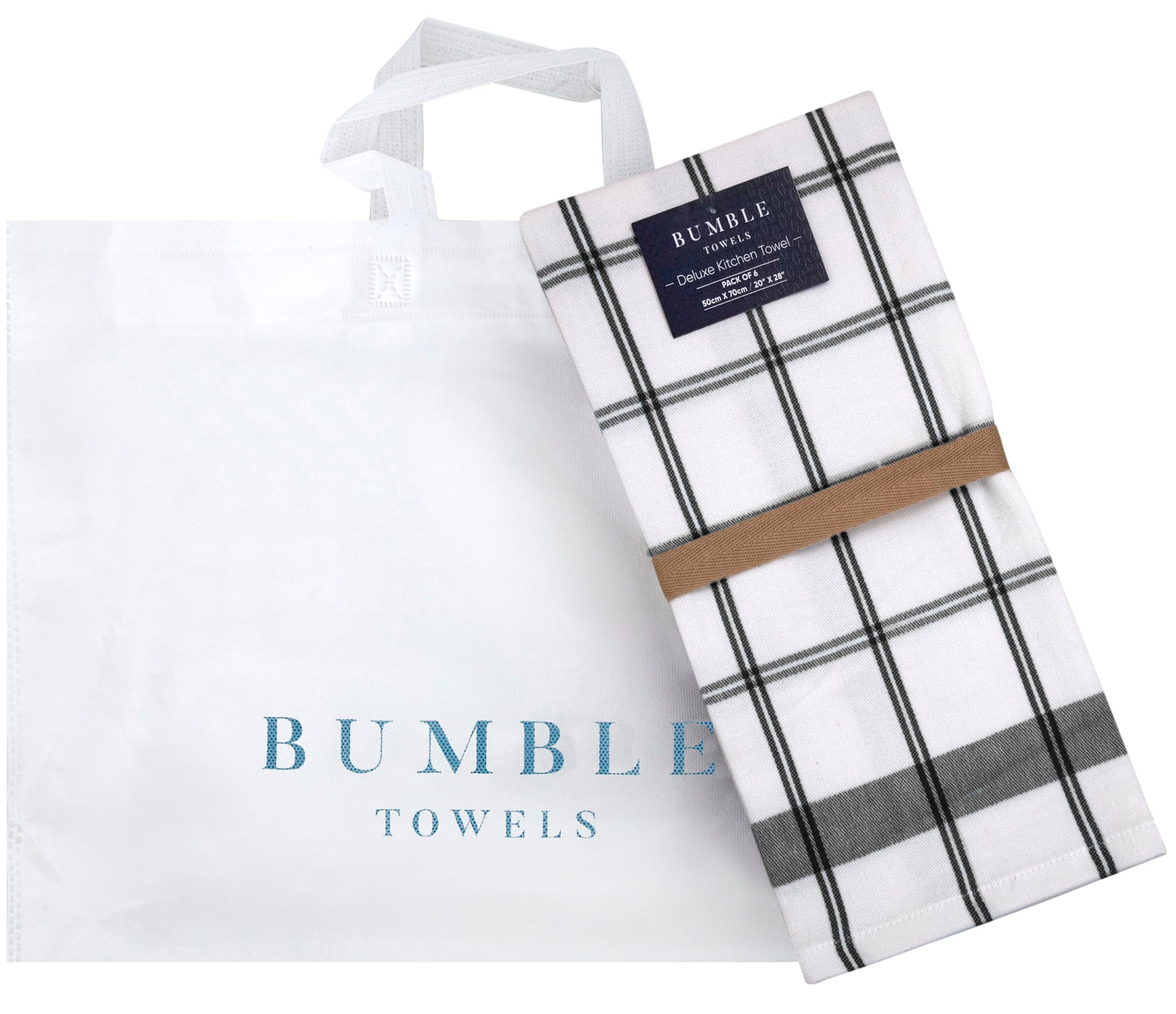 Premium Kitchen Towels (20”x 28”, 6 Pack) | Large Cotton Dish Towels | Flat & Terry Highly Absorbent Kitchen Linen Set with Hanging Loop | Black Check