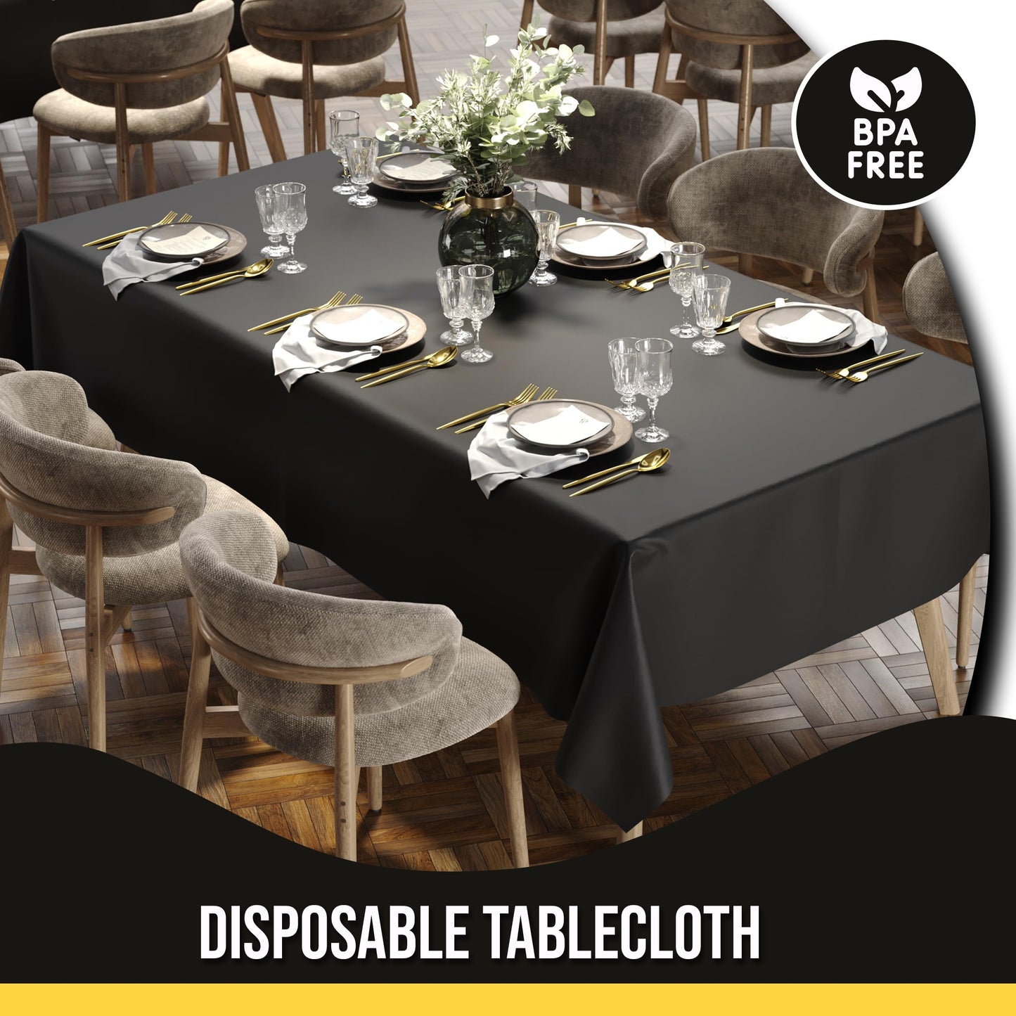 Party Solids 12-Pack Black Plastic Disposable Tablecloth – Size: 60 × 84 Inches – Rectangle Table Cover for Parties, Picnics & Formal Events