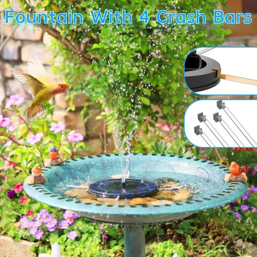AMZtime Solar Water Fountain - Upgraded Floating Bird Bath Fountain with 6 Nozzles | Outdoor Garden & Pond Decor