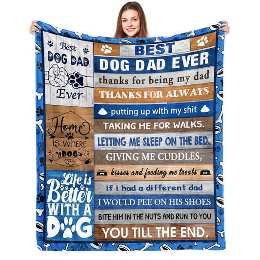 LONQELI Dog Dad Gifts for Men, Dog Dad Gifts Blanket 60"x50", for Dog Lovers Men, Dog Lover Gifts for Men, Best Dog Dad Gifts, Gifts for Dog Dad Birthday, Dog Owner Gifts for Men