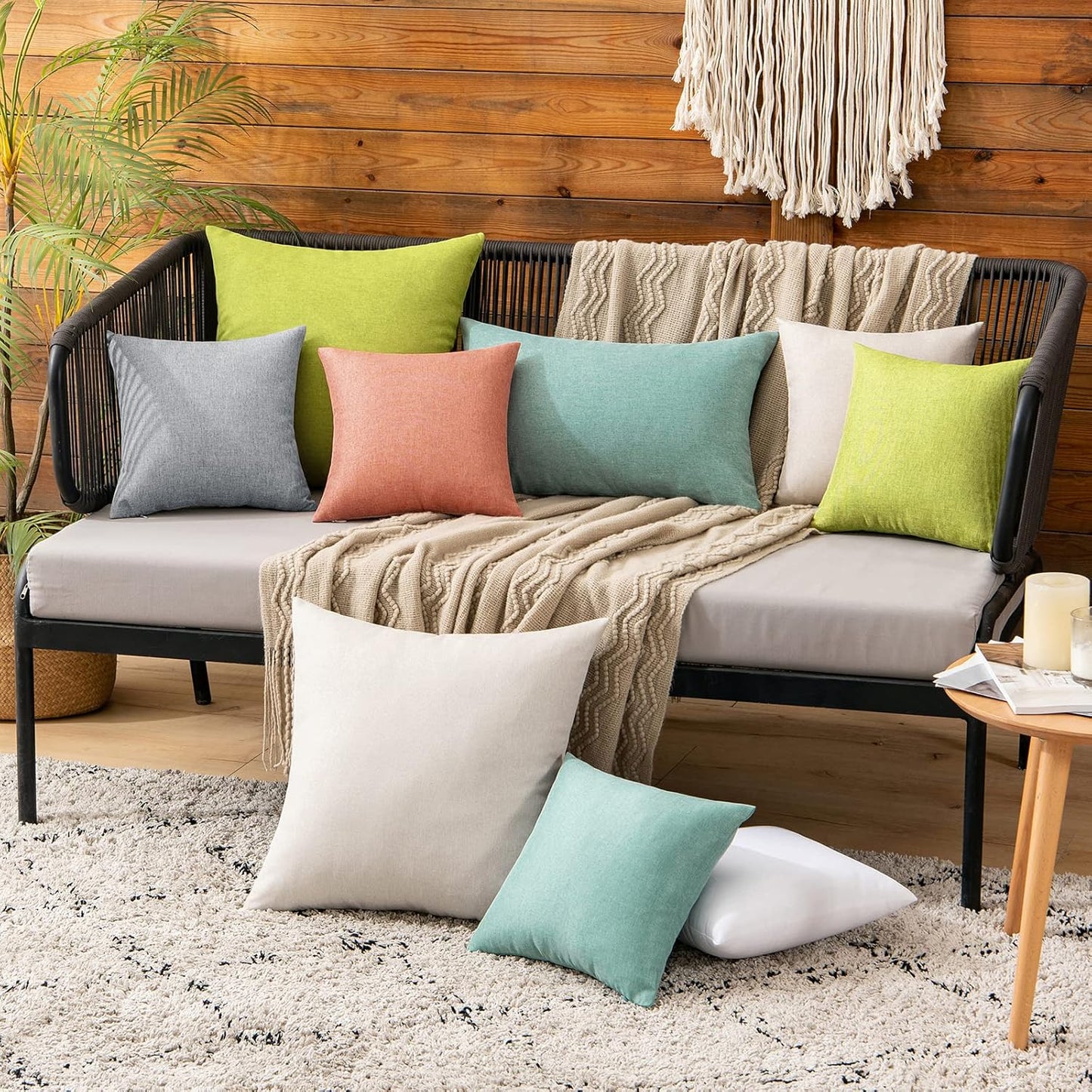 MIULEE Decorative Outdoor Throw Pillow Covers - Waterproof Faux Linen Cushion Cases | 12x12 Inch Teal, Pack of 2