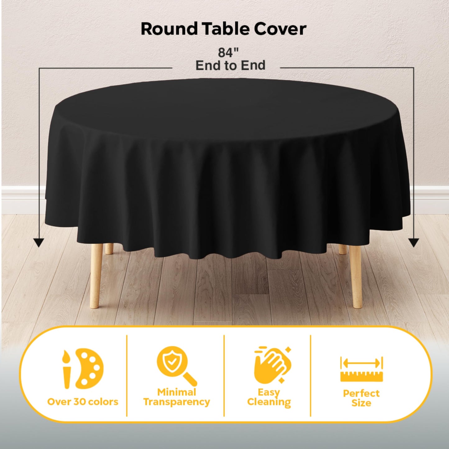 Exquisite 6-Pack Plastic Tablecloth 84 inch Round Value Pack Plastic Table Cover - Black
