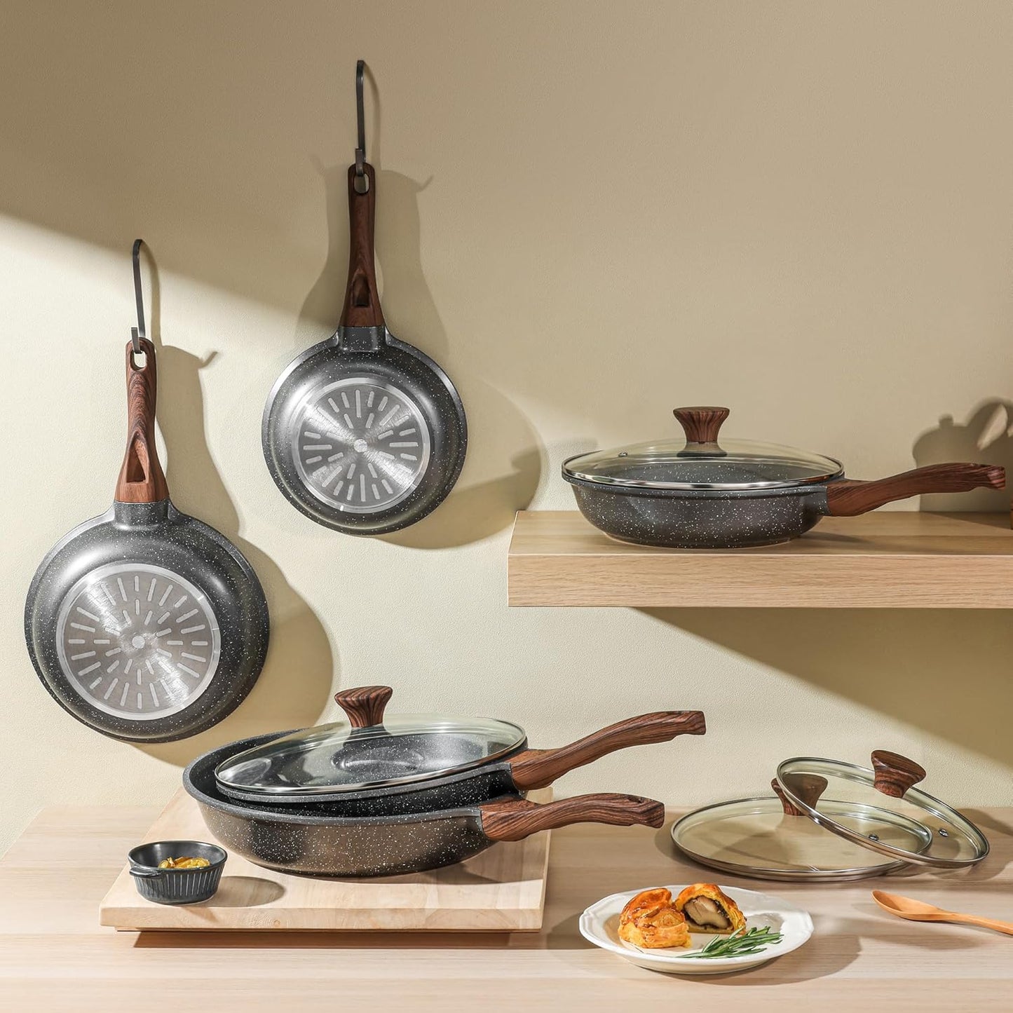 SENSARTE Nonstick Frying Pan Set - Swiss Granite Coating Omelette Pans | Healthy Cookware (8 & 10 Inch)
