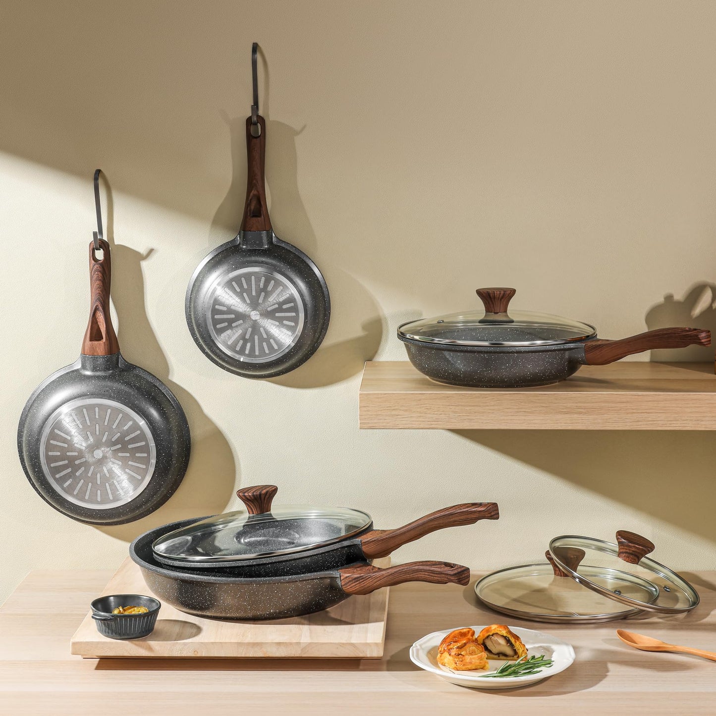 SENSARTE Nonstick Frying Pan Skillets, Swiss Granite Coating Omelette Pans, Healthy Cookware Chef's Pans, Free of Intentionally Added PFOA (8+10 Inch)