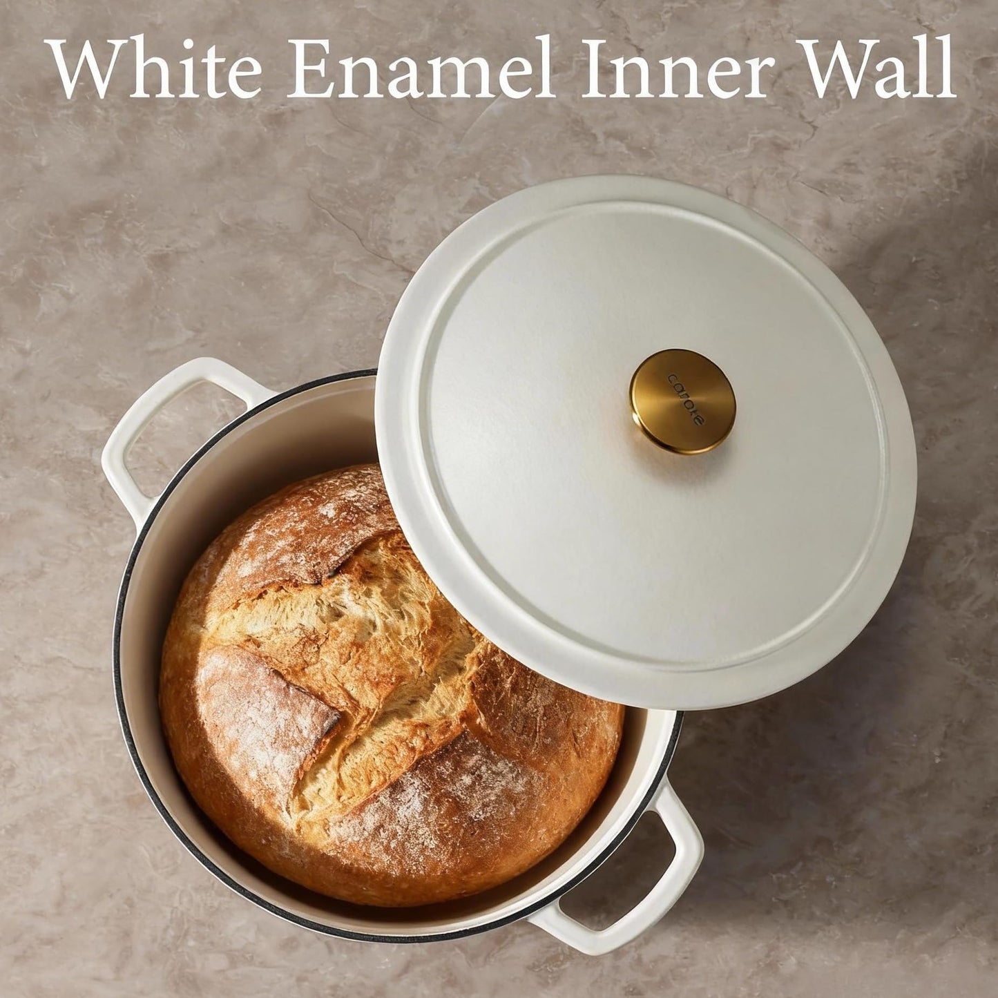 CAROTE 5QT Enameled Cast Iron Dutch Oven Pot with Lid, Cream White