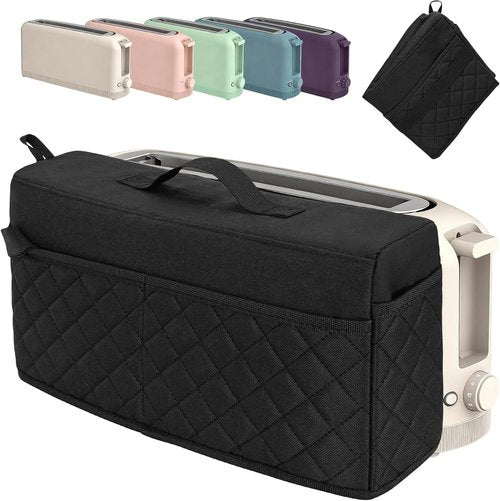 CROTIRAD Slim Toaster Dust Cover - Quilted Black with Pockets & Elastic Band for Bella 2-Slice Toaster