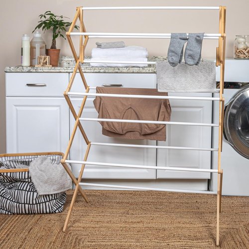 Household Essentials Folding Clothes Drying Rack - Durable Wood Frame with Vinyl Dowels