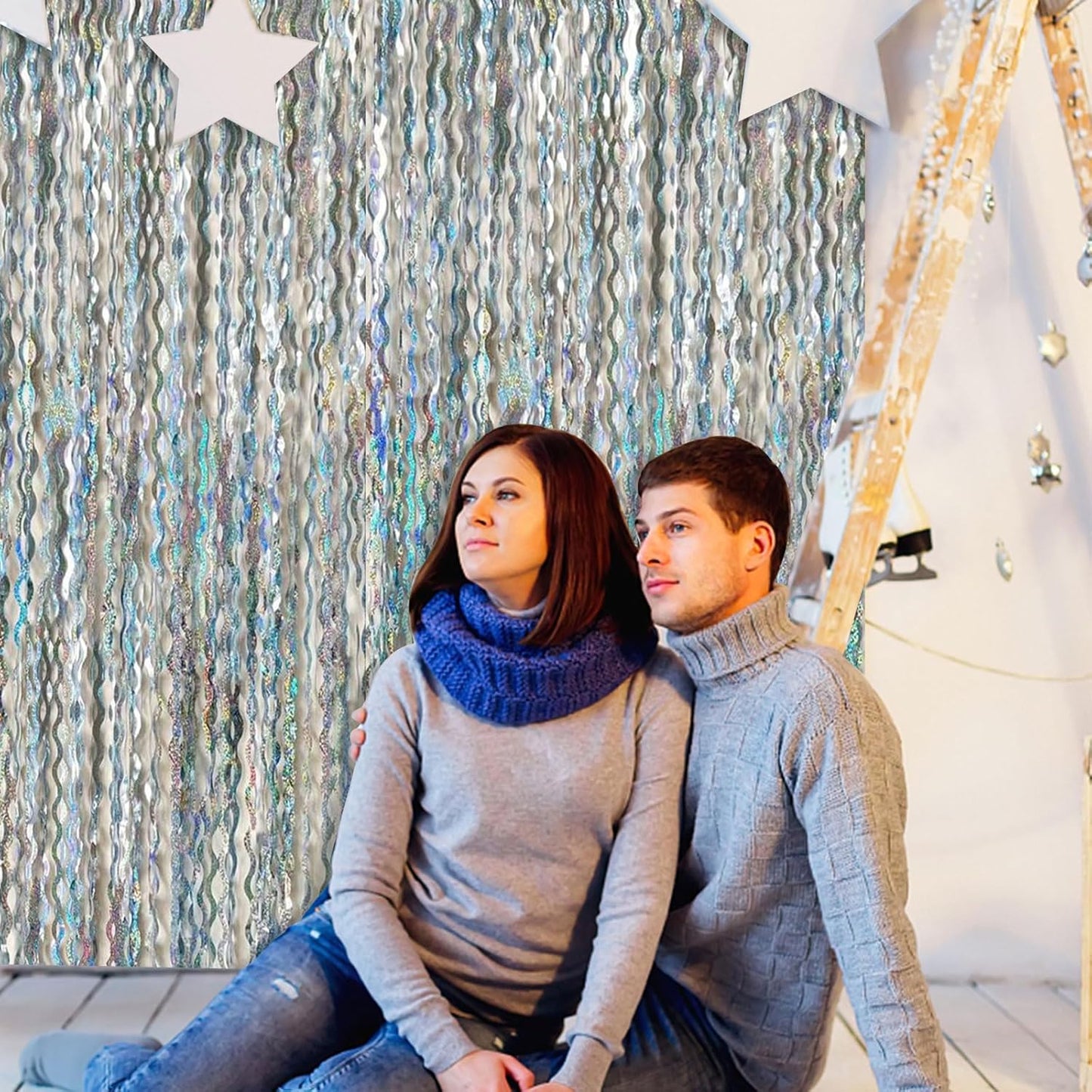Skiennix Tinsel Foil Fringe Curtains - Sparkling Wavy Backdrop for Parties & Events | Metallic Decor