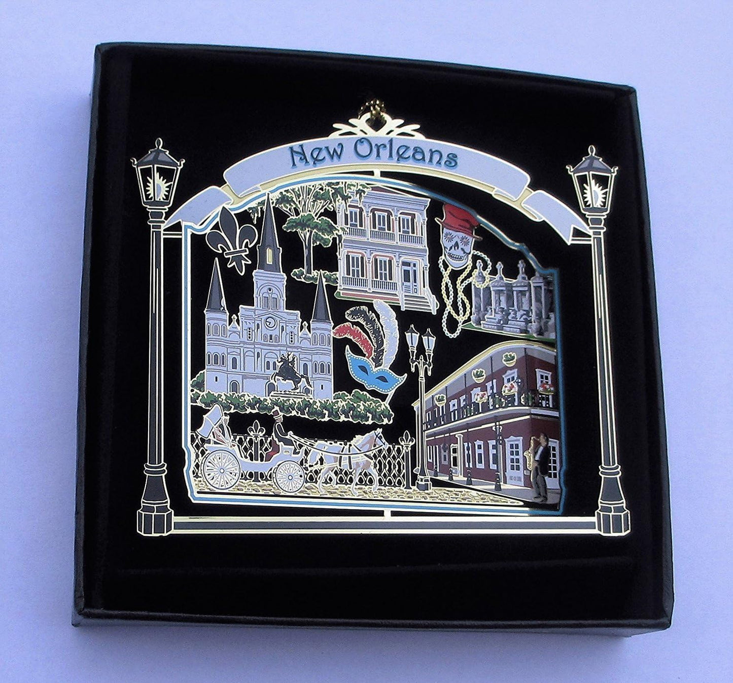 New Orleans Brass Ornament - Souvenir Gift Box with Black Leatherette Finish
