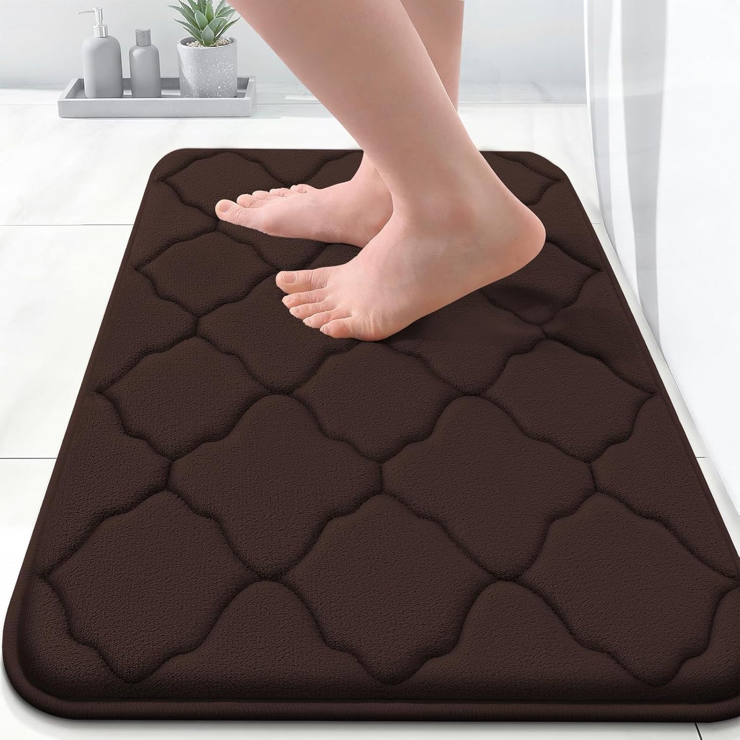 OLANLY Memory Foam Bath Mat Rug - Ultra Soft, Non-Slip & Absorbent | 24x16 Inches, Brown