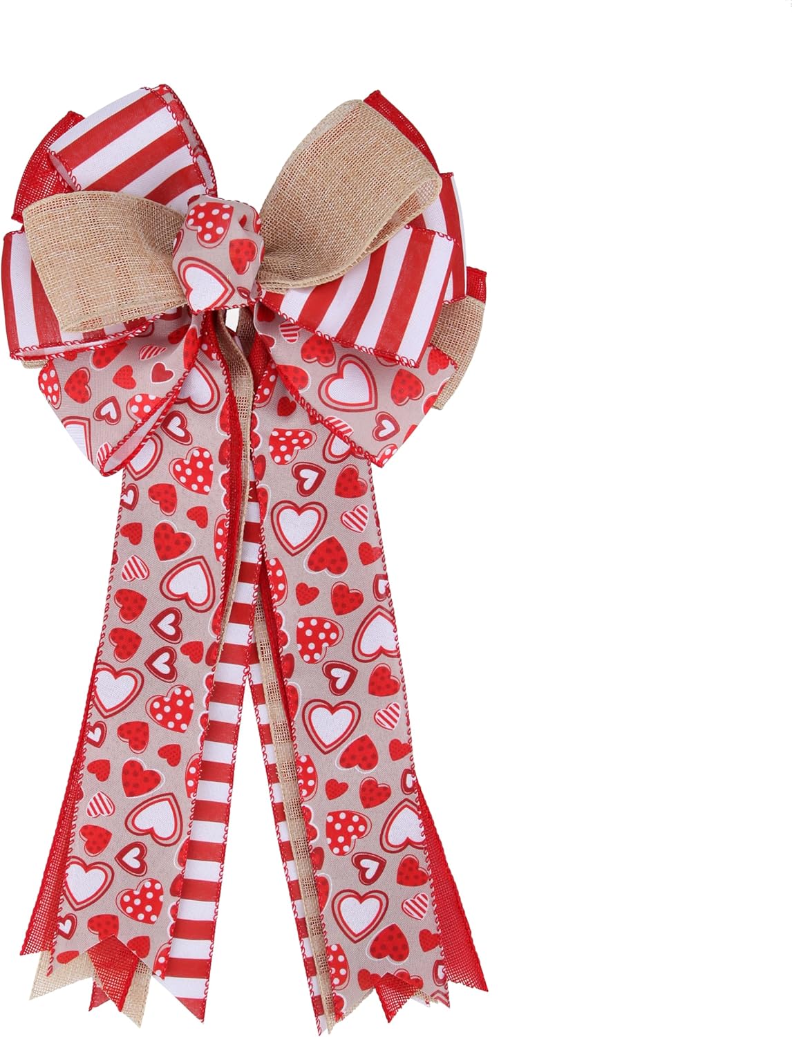 Meseey Valentine's Day Tree Topper Bow - Red Heart Printed Burlap Wreath for Home Decor | Indoor/Outdoor Use