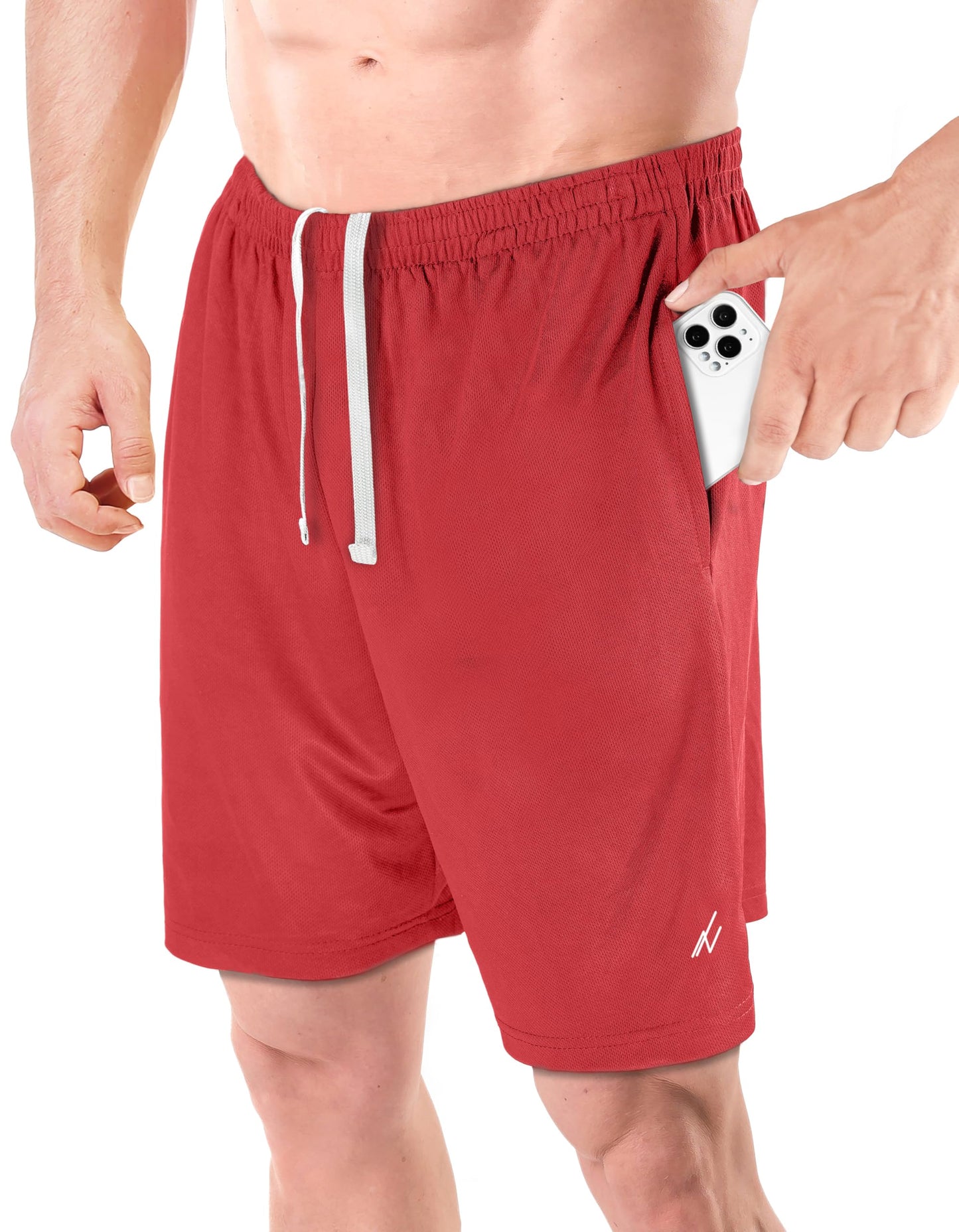 NY Threads Men's Athletic Shorts Quick Dry Loose-Fit Lightweight Running Workout Gym Shorts with Pockets, Large, Red