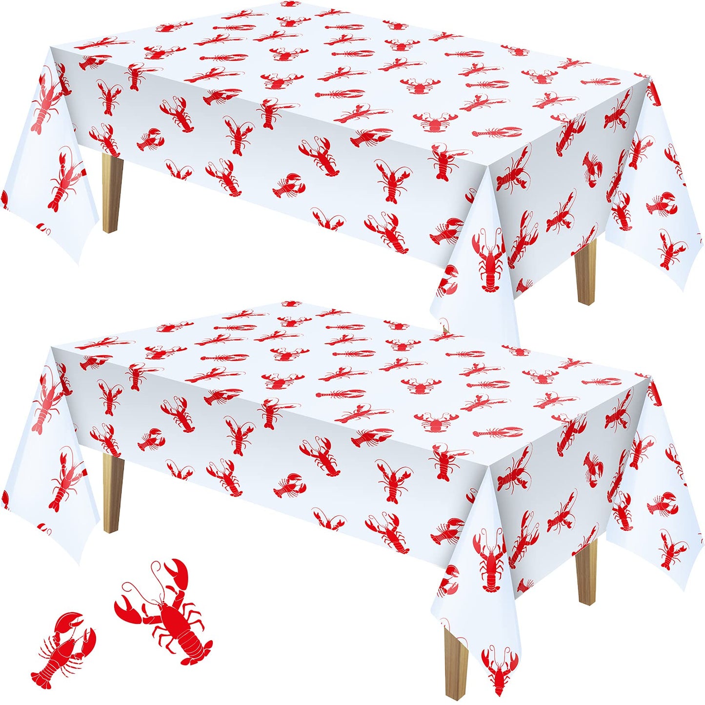 Touman 2 Pieces Crawfish Tablecloth Birthday Party Lobster Table Covers White and Red Crawfish Table Cloth for Party Decoration Supplies, 108 x 54 inches,White,red