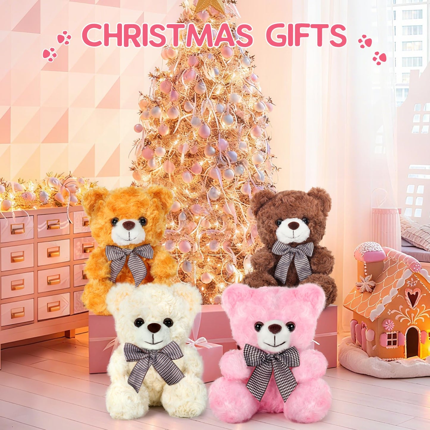 Mothers Day Bear Gifts for Mom, Pink Teddy Bear Stuffed Animal, Valentines Day Gifts for Kids, Bear Gifts for Girlfriend, 8″ Soft Stuffed Bear Toy for Kids 3+, Teddy Bear Baby Shower Deco