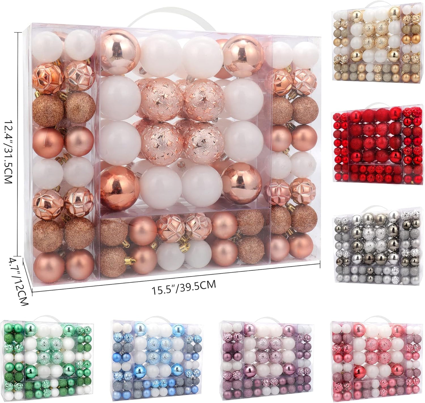 87ct Christmas Ball Ornaments Set Shatterproof Seasonal Hanging Decorations with Reusable Hand-held Gift Package for Xmas Tree Holiday Party and Home Decor, Gold