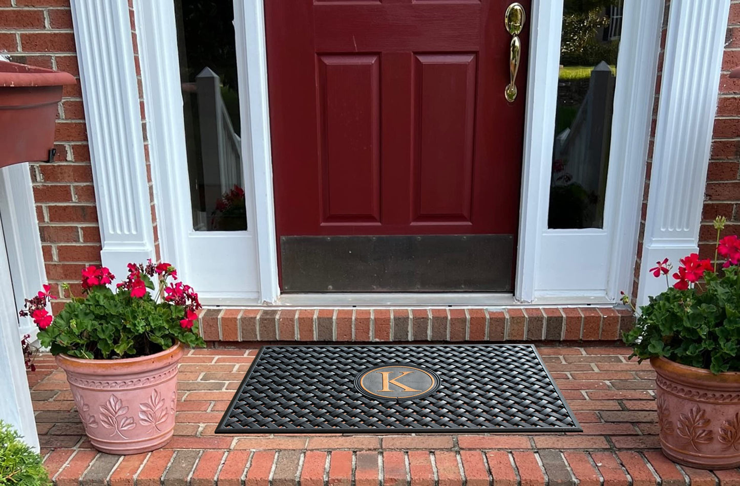 A1HC Large Monogrammed Door Mat, Natural Rubber, 24x39, Ideal for Any entryway, Scrapes Shoes Clean of Dirt & Grime, Door Mats for Entry, Patio, Busy Areas, Black