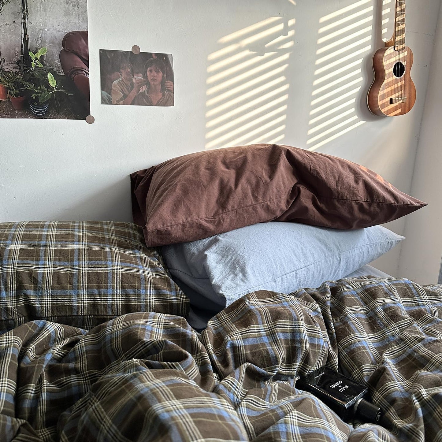 Mixinni Vintage Buffalo Plaid Duvet Cover Set | Soft & Breathable 3-Piece Queen Size Bedding in Brown & Blue