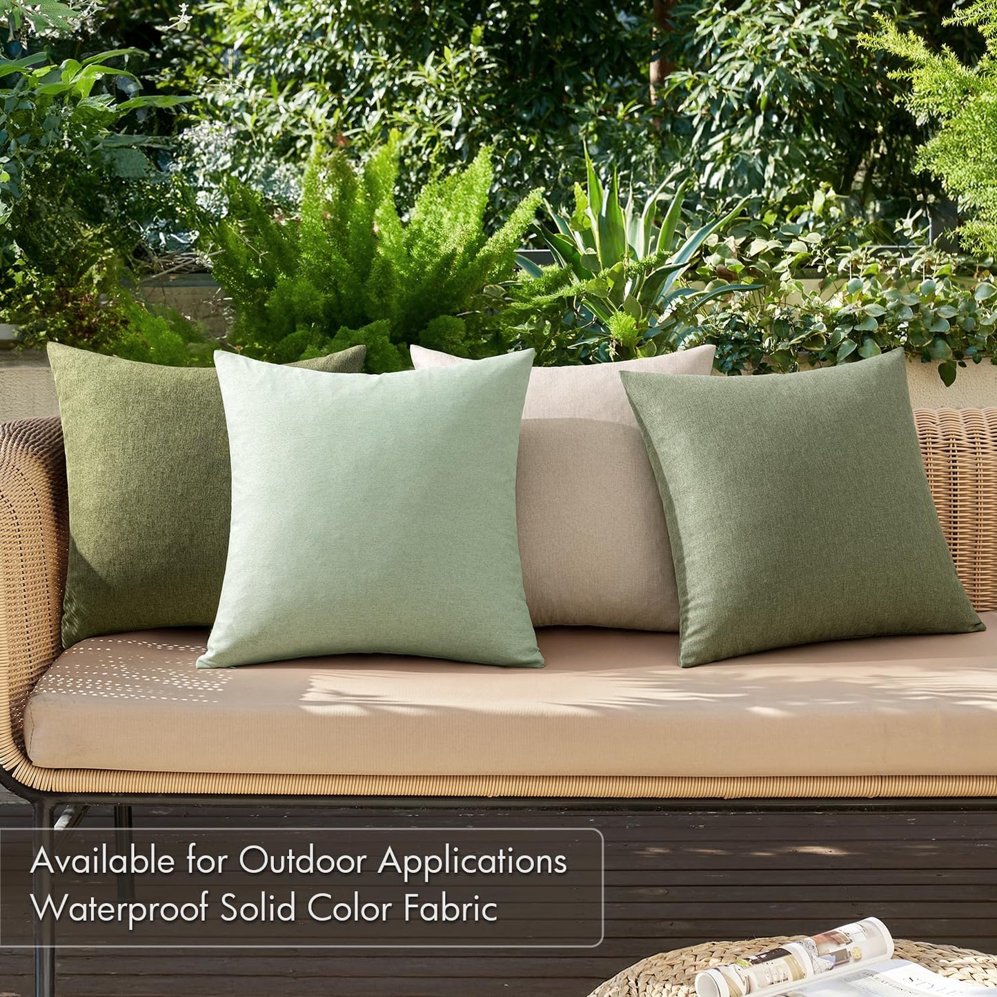 MIULEE Decorative Throw Pillow Covers - Waterproof Linen Cushion Cases for Outdoor & Indoor | 18x18 Inch Light Green (Pack of 4)