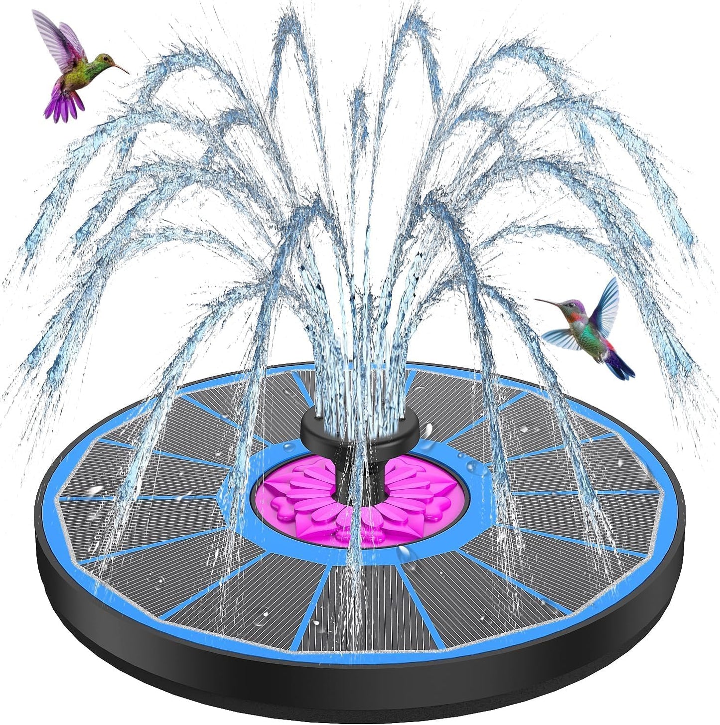 SZMP Solar Fountain - 3.5W Anti-Drift Water Pump with 7 Nozzles for Bird Bath | Attract Hummingbirds (Blue)