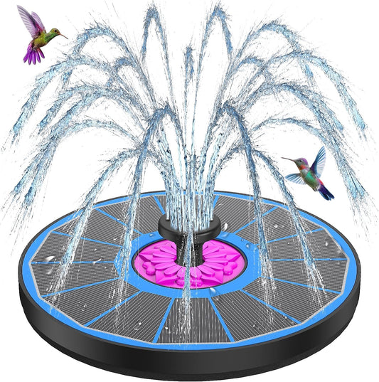 SZMP Solar Fountain - 3.5W Anti-Drift Water Pump with 7 Nozzles for Bird Bath | Attract Hummingbirds (Blue)
