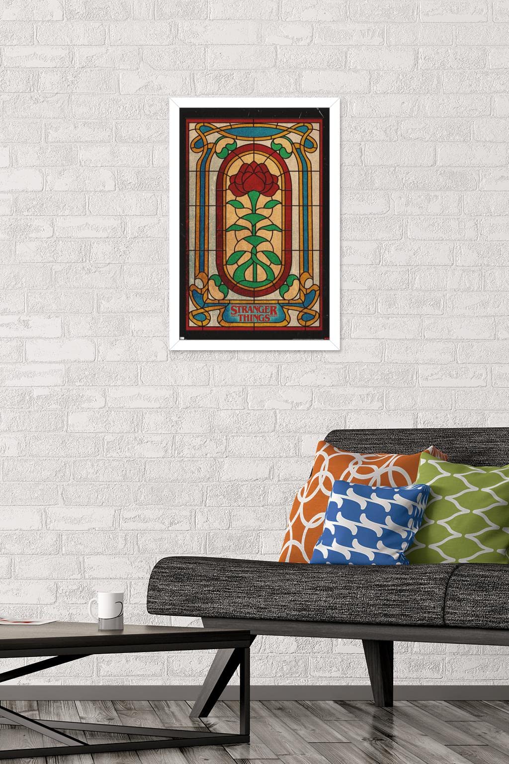 Trends International Netflix Stranger Things: Season 4 - Stained Glass Wall Poster, 14.72" x 22.37", White Framed Version