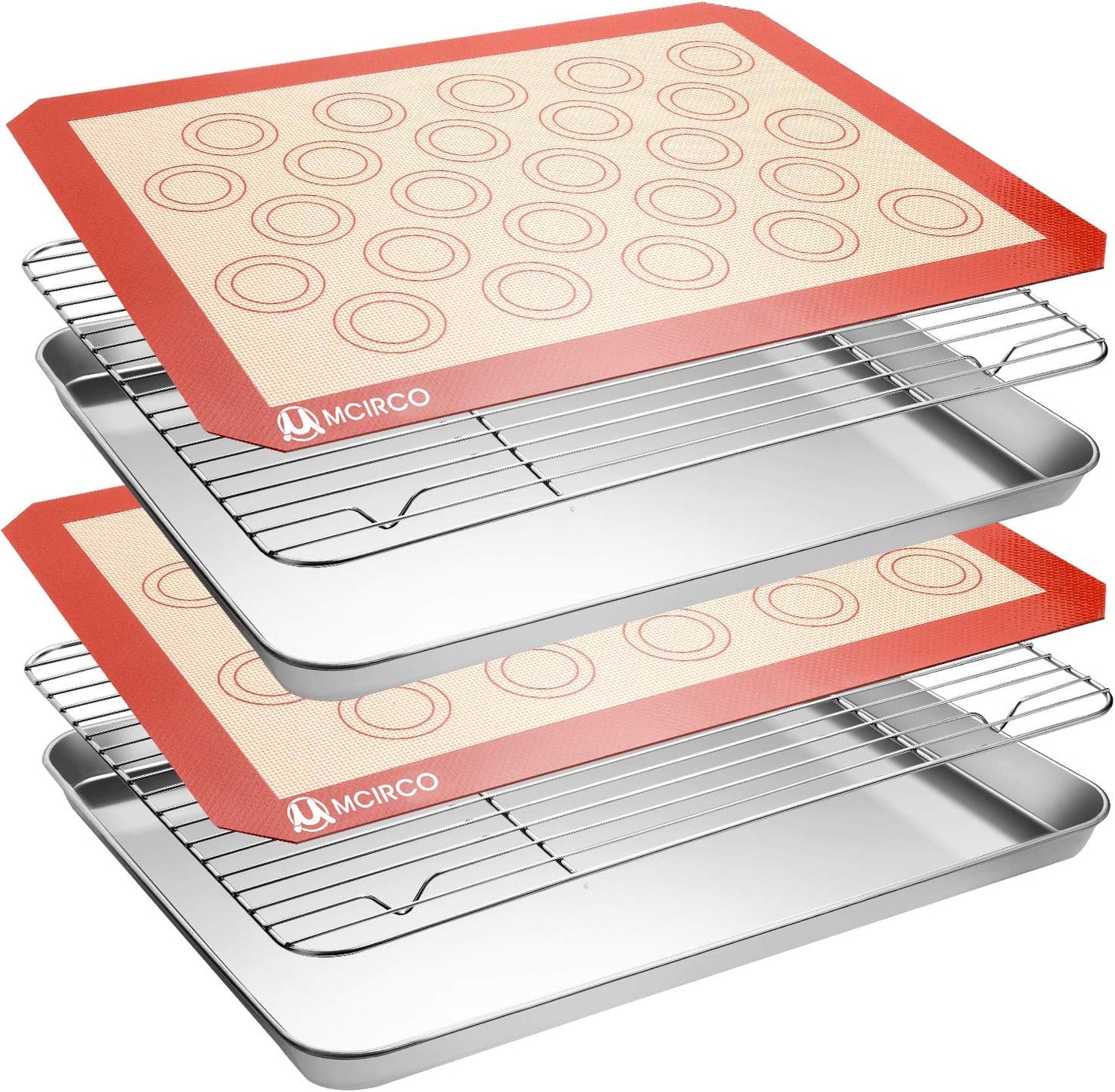 MCIRCO Stainless Steel Baking Sheet Set - 6 Pieces with Silicone Mats & Racks | 17.3 x 13 x 1 Inch