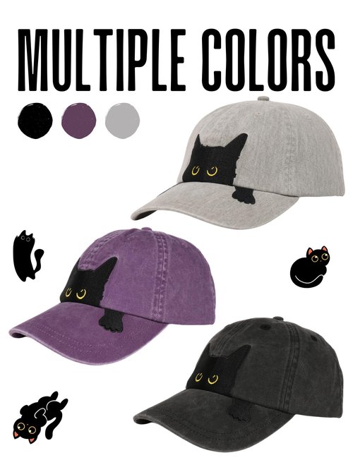 InnoBeta Black Cat Lovers Gifts for Women, Men, Adjustable Embroidered Hat for Birthday, Christmas - Purple