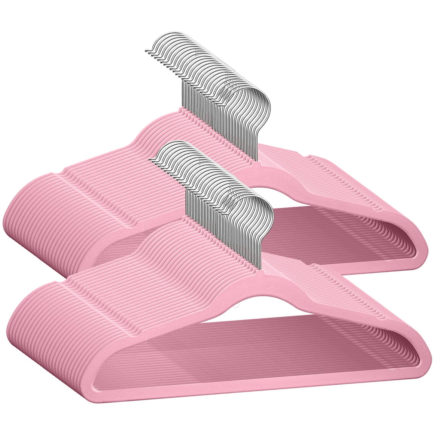 TechZoo 50 Premium Baby Velvet Hangers - 11.8 Inches Non-Slip & Ultra-Slim Baby Hangers for Space-Saving & Children Clothes - 360 Swivel Hook, Strong & Durable Infant & Toddler Clothes Hanger - Pink