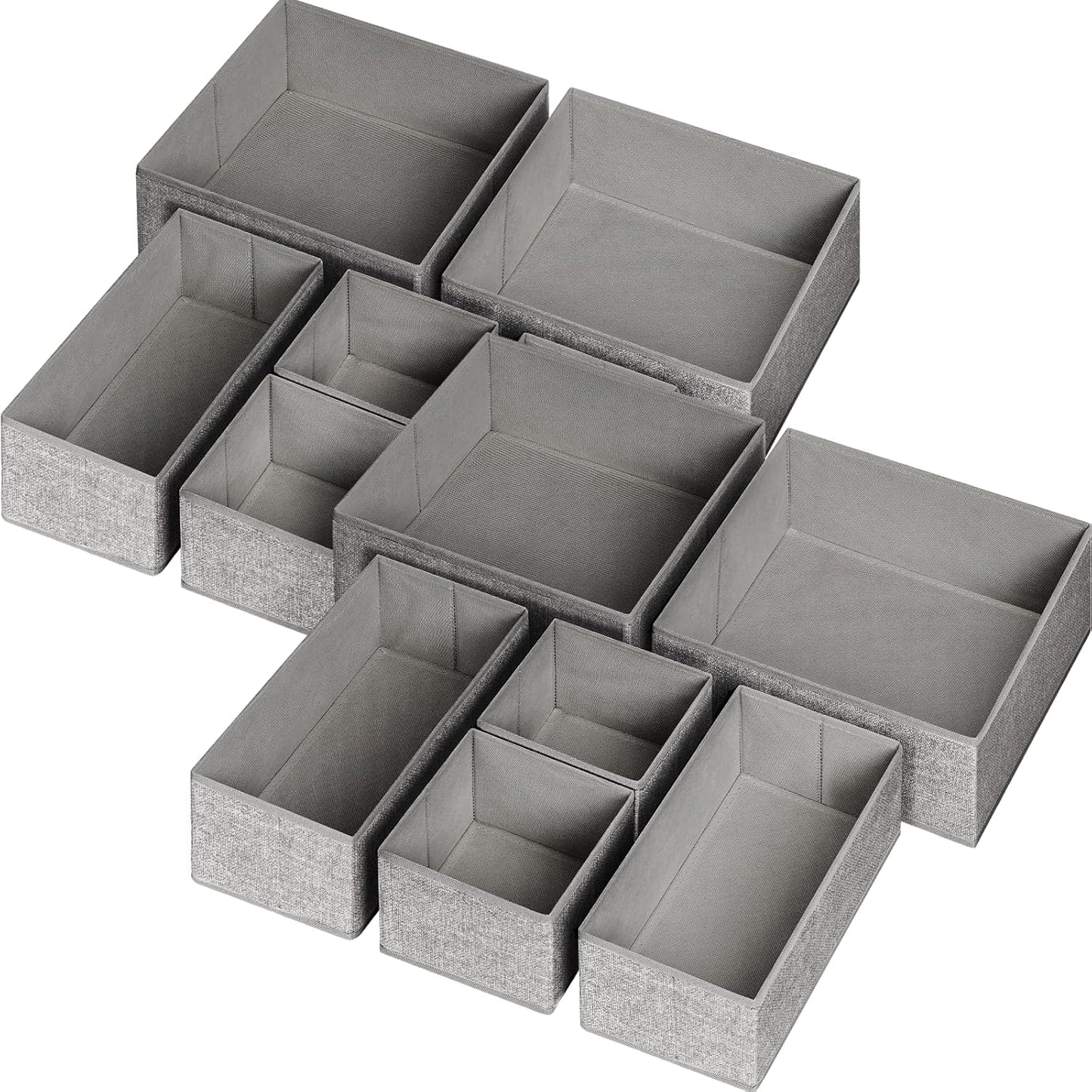 Skiennix Drawer Organizers - Foldable Clothing Storage Boxes for Closet & Dresser | 12 Pack in Grey