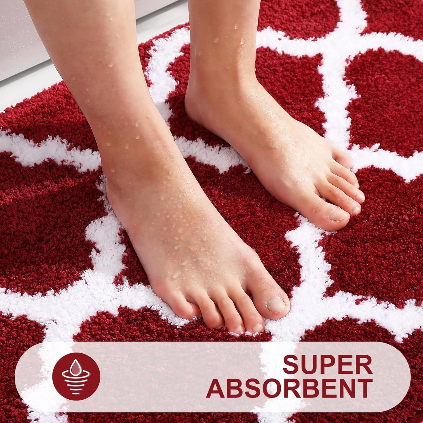 OLANLY Bathroom Rugs Set - 2-Piece Microfiber Bath Mat & U-Shaped Toilet Rug | Non-Slip, Machine Washable, Burgundy (30"x20" + 24"x20")