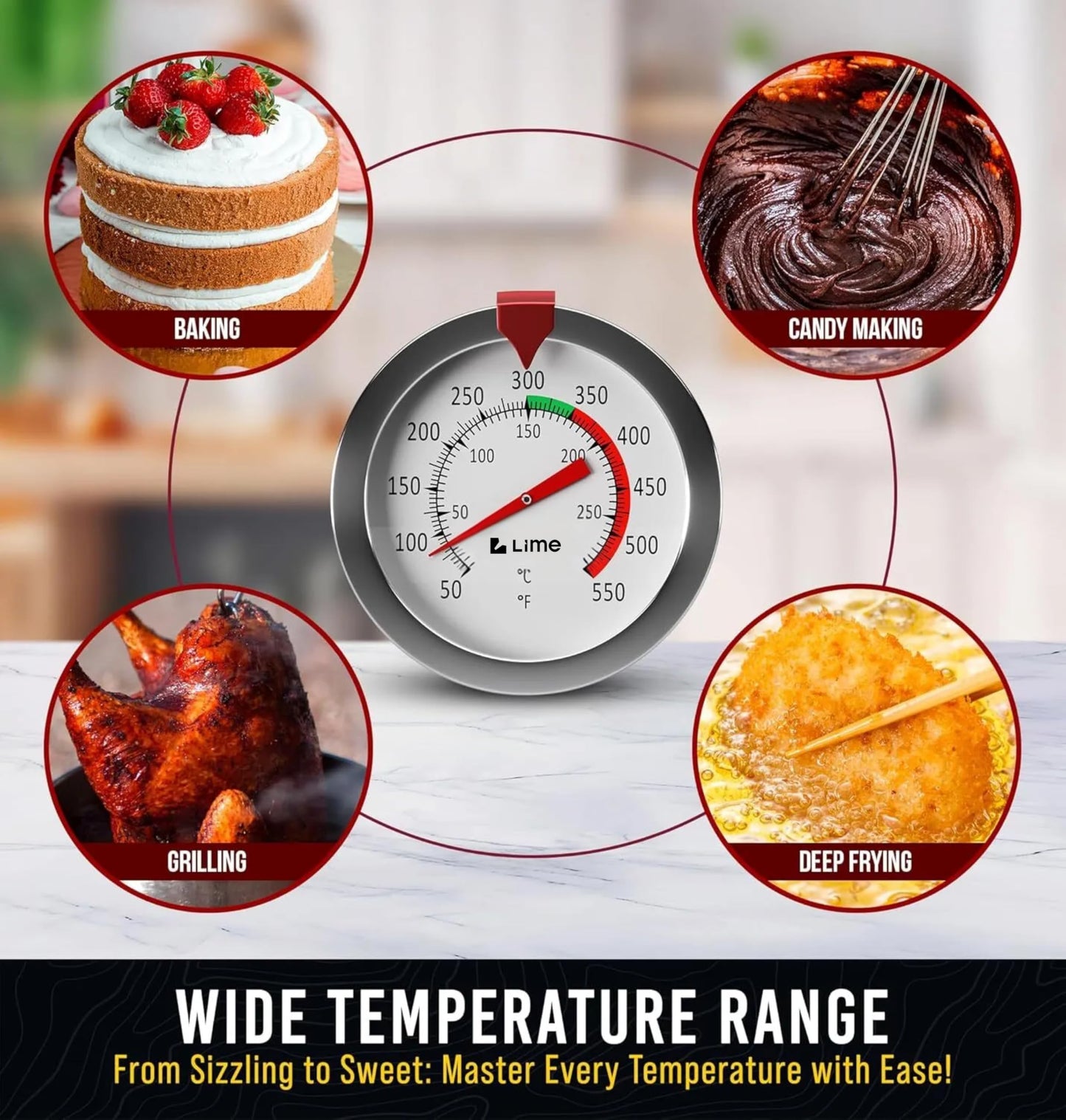CRAFT911 Candy Thermometer with Pot Clip - Deep Fry Oil Thermometer for Frying and Candle Making (White)