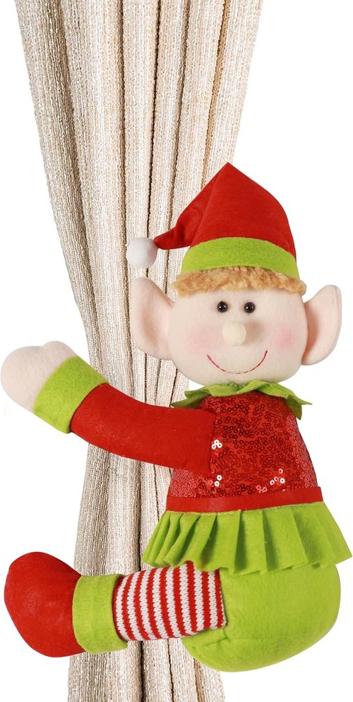 Elf | Tree Topper Christmas Decorations - Unique Plush Elf Hugger Decor for Trees & Wine Bottles - Red & Green