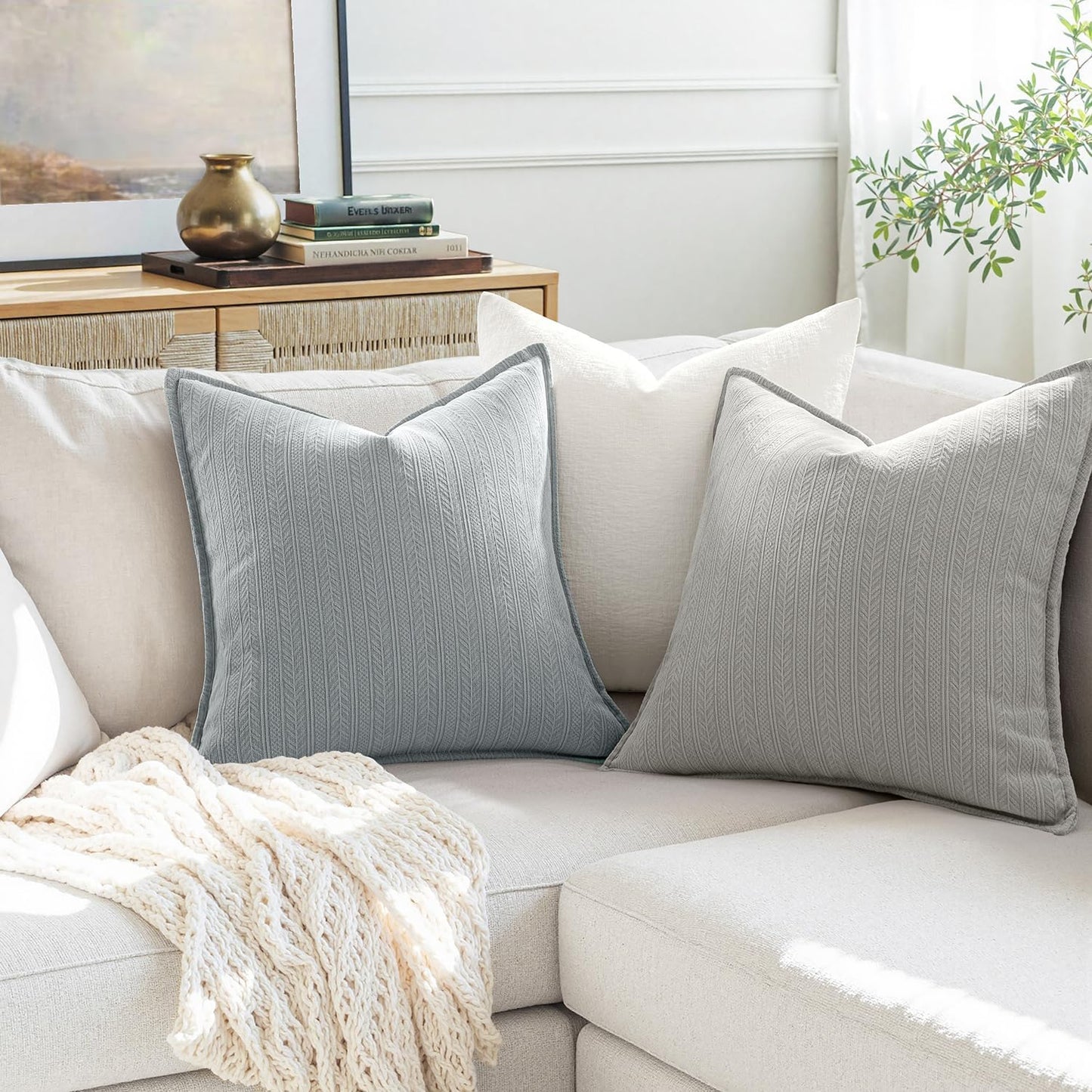 MIULEE Aqua Blue Decorative Couch Pillow Covers - Set of 2 Chenille Throw Pillows for Coastal Farmhouse Decor | 18x18 Inch