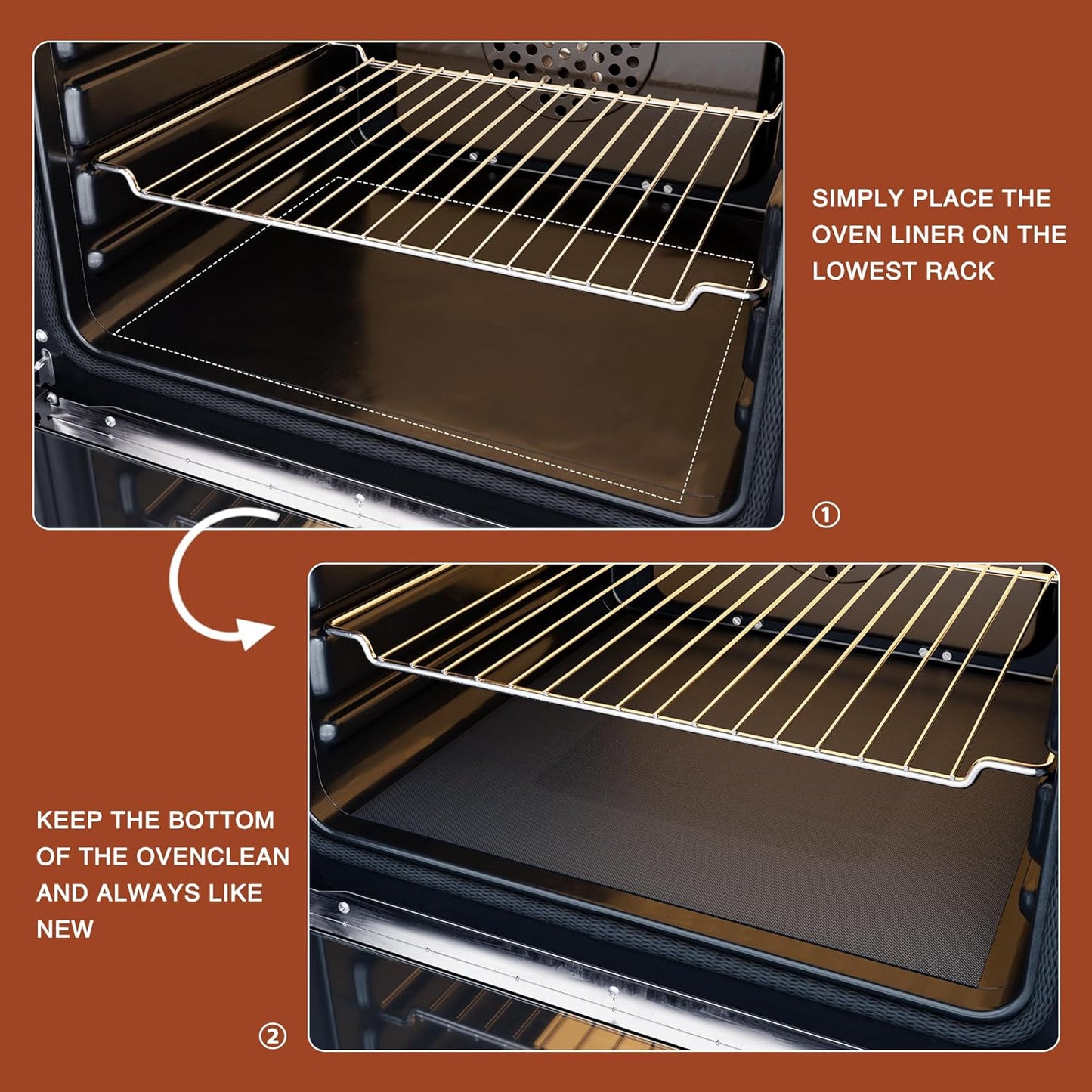 PrettyCare Oven Liners - Heavy Duty Non-Stick Mats, 17”x25” | 2 Pack for Electric & Gas Ovens, BPA Free