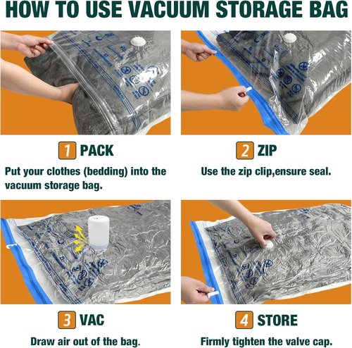 HIBAG Vacuum Storage Bags - Jumbo 10 Pack with Electric Pump for Clothes, Pillows & Bedding