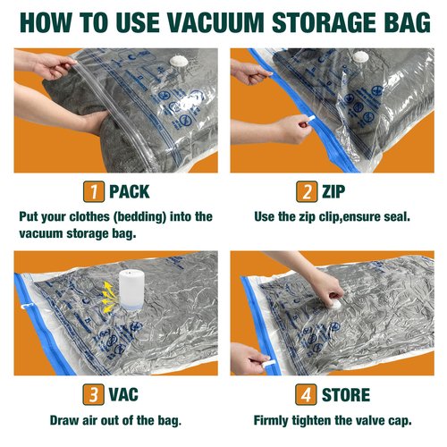HIBAG Vacuum Storage Bags with Electric Pump, Vacuum Seal Space Saver Bags for Clothes, Clothing, Pillows, Blanket Bedding Comforters, Jumbo 10 pack