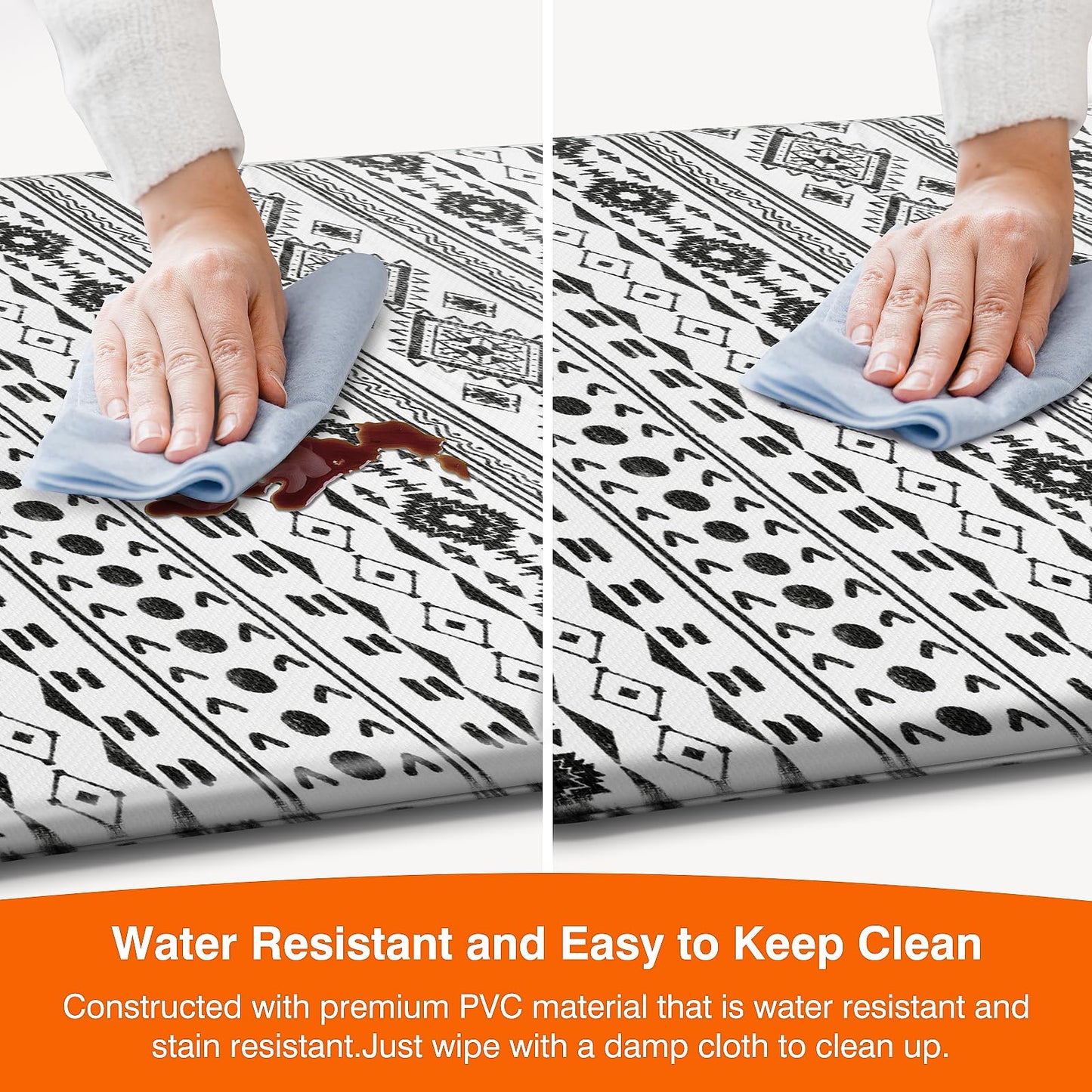 StepRite Kitchen Mats for Floor, Kitchen Rugs Sets of 2, Non-Slip Washable Kitchen Decor Rugs, Anti Fatigue Mats for Kitchen Floor, Sink, Office, Laundry, 17.3"×30"+17.3"×59", Black and White
