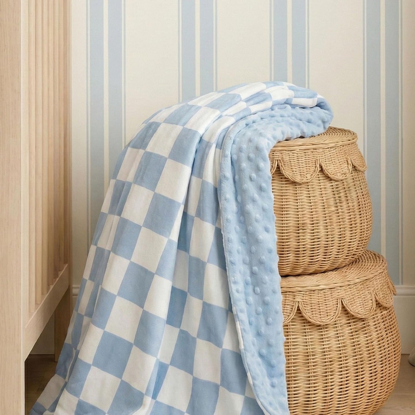 Skiennix Checkered Baby Blanket - Cozy Minky Nursery Blanket for Newborns & Toddlers | 30x40 Inches, Blue