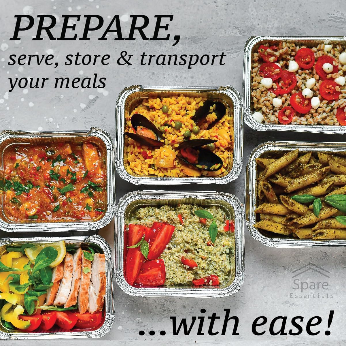 Spare Essentials 1 Lb Aluminum Foil Pans with Lids - 55 Pack Mini Disposable Baking Containers | Ideal for Takeout & Catering (5.5x4.5x1.9)
