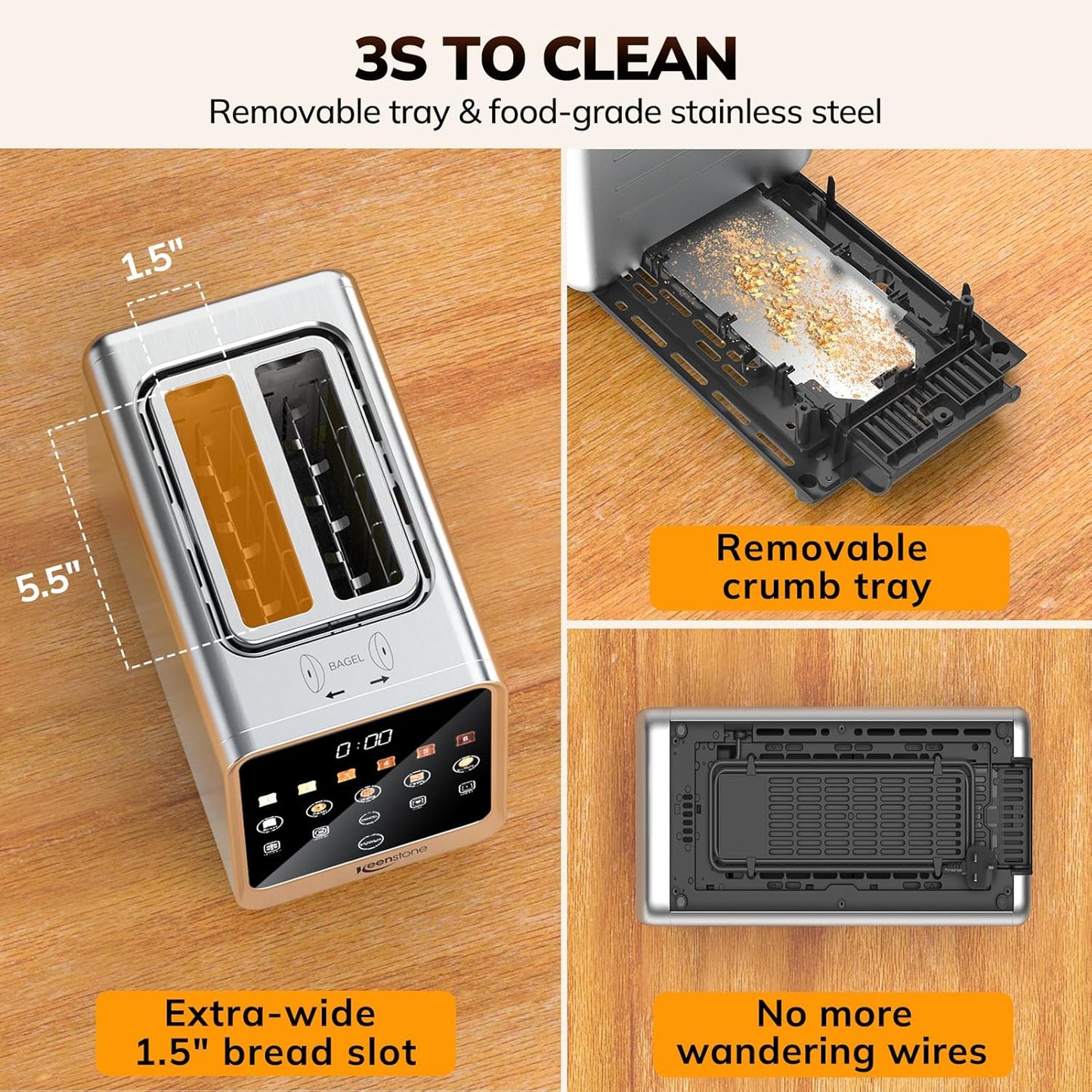 Keenstone Toaster - 2 Slice Digital Smart Toaster with Touchscreen & Dual Control Panel | Stainless Steel